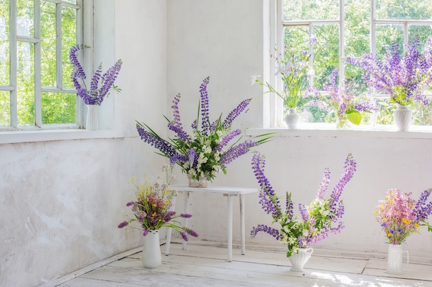 White vintage interior with flowers