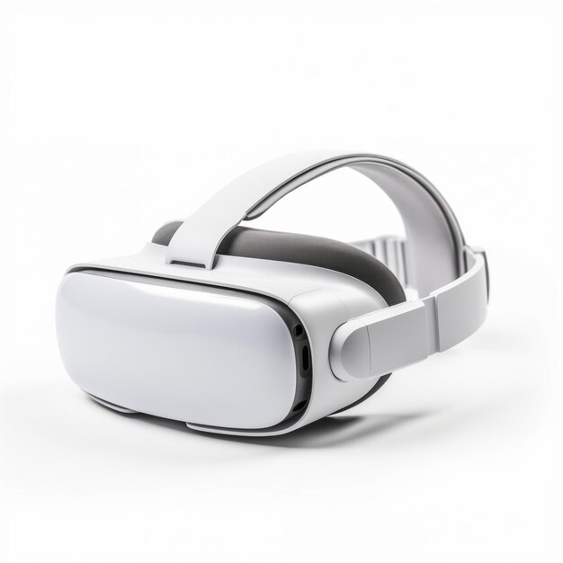 Foto auricolare bianco di realtà virtuale poggiato su una superficie bianca