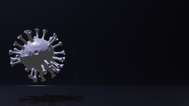 The white virus on black background for medical and sci content 3d rendering.