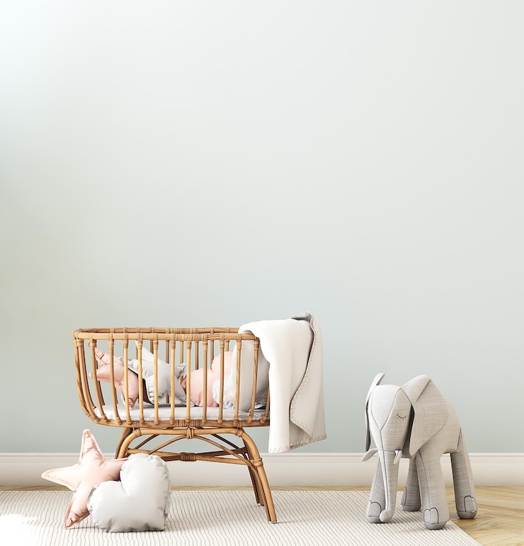 Photo white wall background in boho style newborn room
