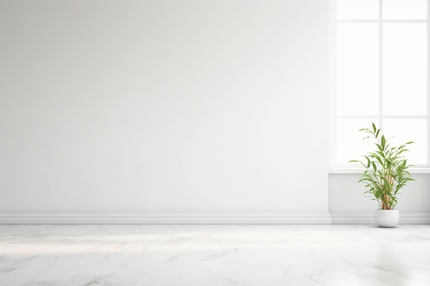 White wall empty apartment room with marble floor and walls