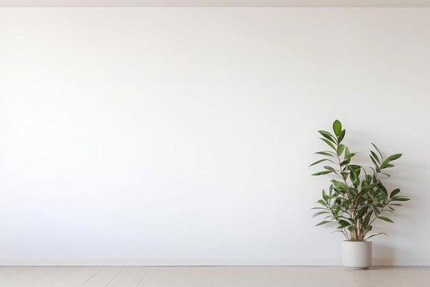 Photo white wall empty room with plants on a floor