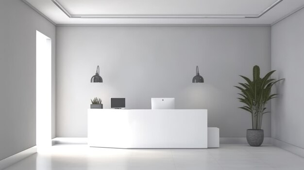 white wall in front of the company receptionist mock up background