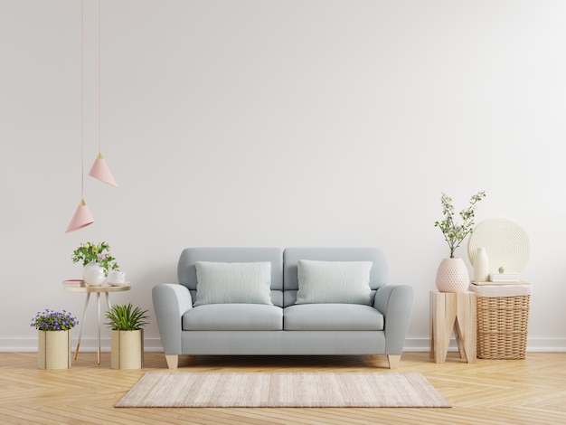 White wall living room have sofa and decoration,3d rendering