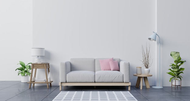 White wall living room with sofa.