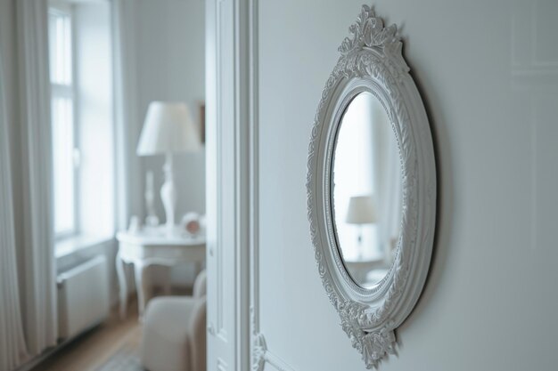 Photo white wall mirror elegant and authentic home decor