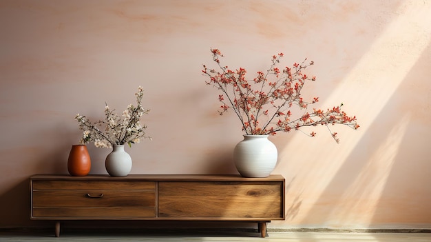 White Wall Mockup with Vase and Flower Plant