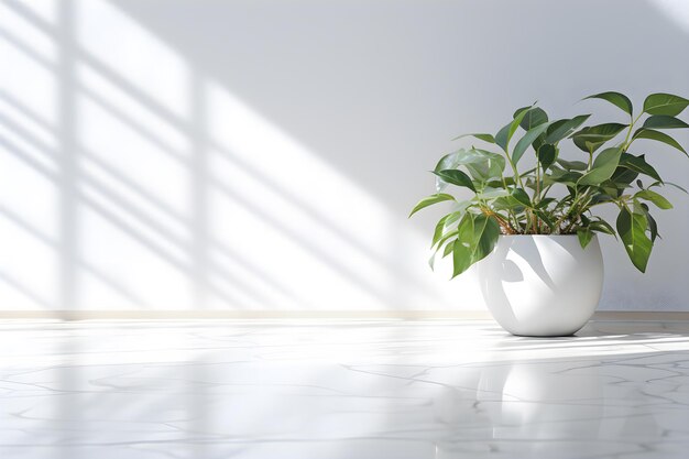 White wall room for display of presentation product with vase and pot AI generate