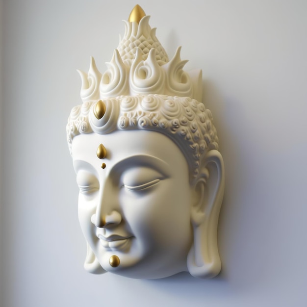 A white wall sculpture of a face with Gautama buddha head as mural for home decor etc Ai generated