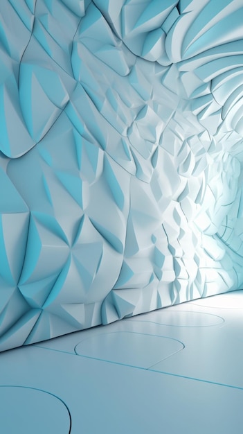 A white wall with blue shapes and a light blue background.