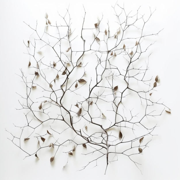 A white wall with a branch with birds on it.
