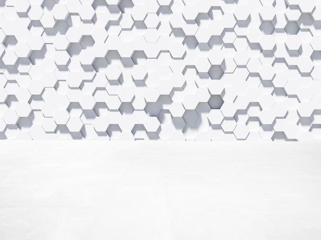 A white wall with hexagons on it and the word honeycomb on it