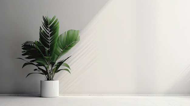 A white wall with a plant in it