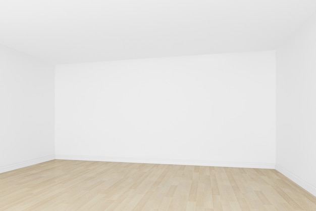 White wall with wood floor empty room3d interior