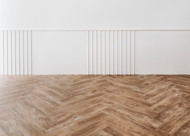 木製の床の家の装飾と白い壁
