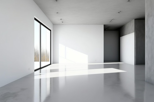 White walls and a concrete floor can be found in an empty loft