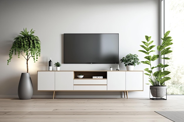 White walls living room TV cabinets