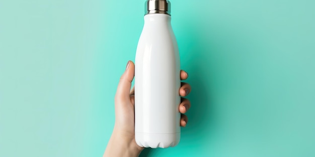 White water bottle without writing on a turquoise blue background