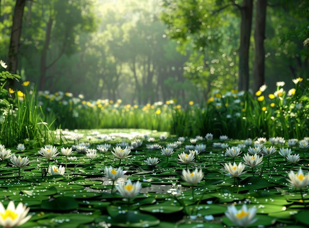 White Water Lilies on a Pond in the Forest