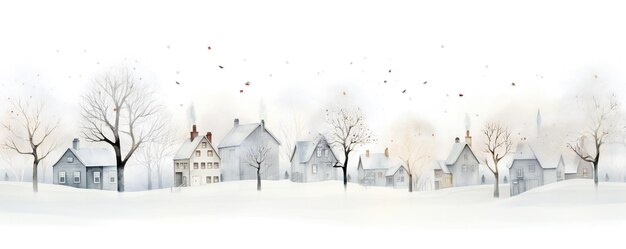 Photo white watercolor winter christmas background with many small trees and houses