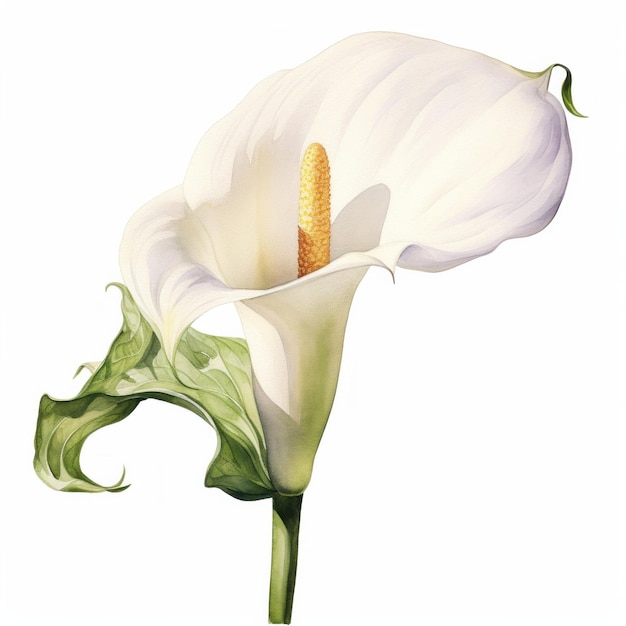 White watercolour calla lily zantedeschia summer flower plant on light background