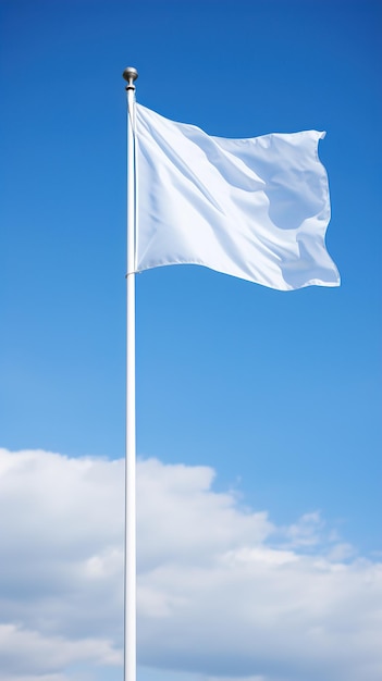 Photo white waving flag on flagpole on blue sky