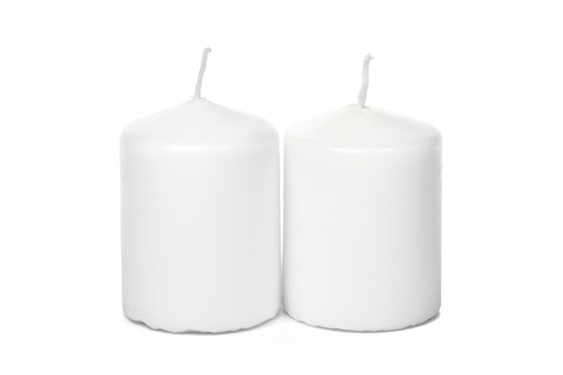 White Wax Candles Lights Isolated on White 