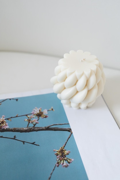 White wax wicker candle in the interior