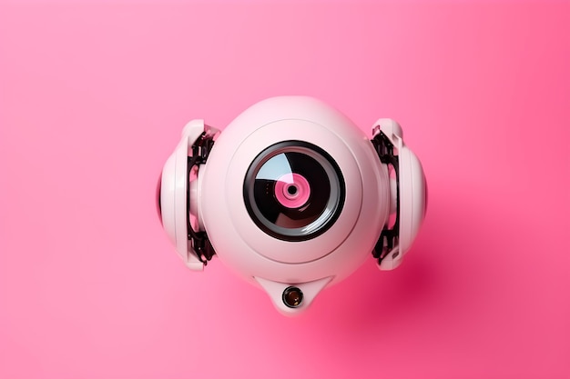 A white webcam on a pink background