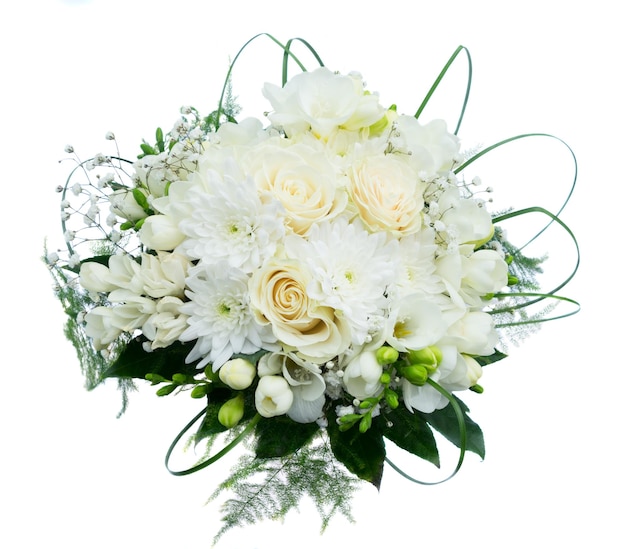 Photo white wedding bouquet with roses isoltaed on white background