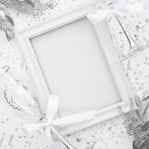 White wedding frame with decorations