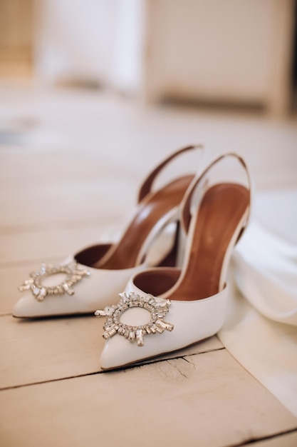 White wedding shoes of the bride Wedding accessories