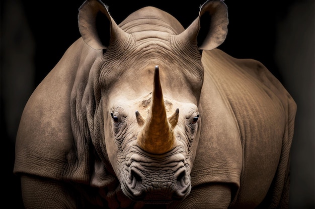 White wild rhinoceros looking at camera isolated headshot portrait