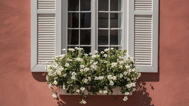 White window and flowers