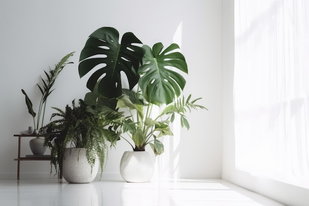 A white window with a plant in it