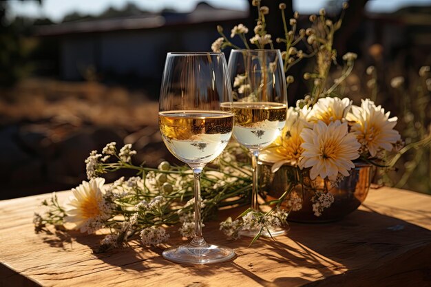 Foto coppe di vino bianco all'aperto ia generativa