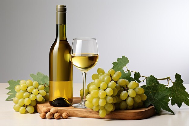 White Wine Elegance with Green Grapes and Cork