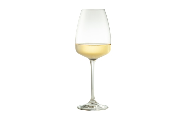 White wine in a glass goblet. Isolated white background.