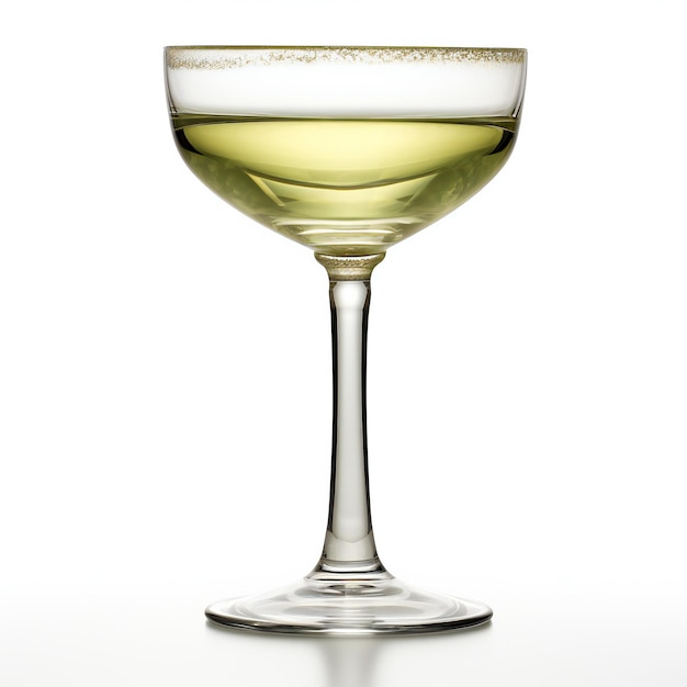 White wine in a glass on a white background