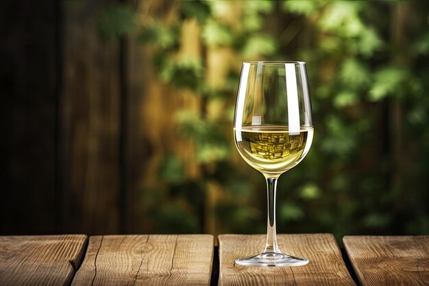 White wine on old wooden table