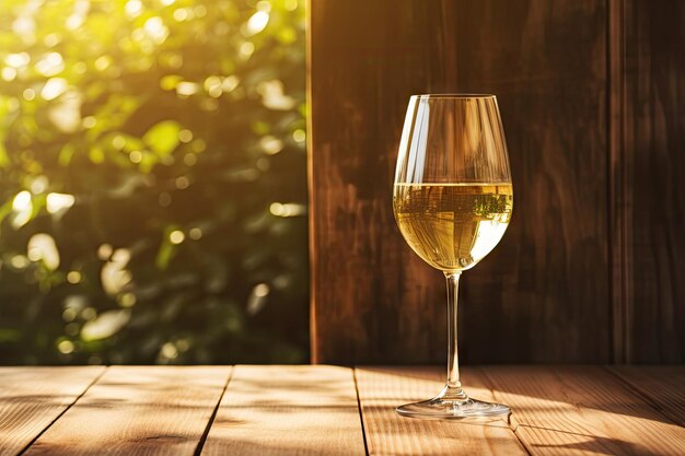 White wine on old wooden table