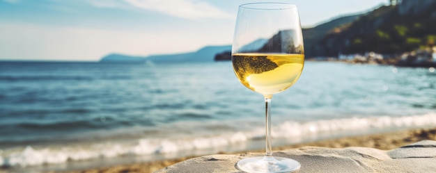 White wine on the summer sea background AI generative