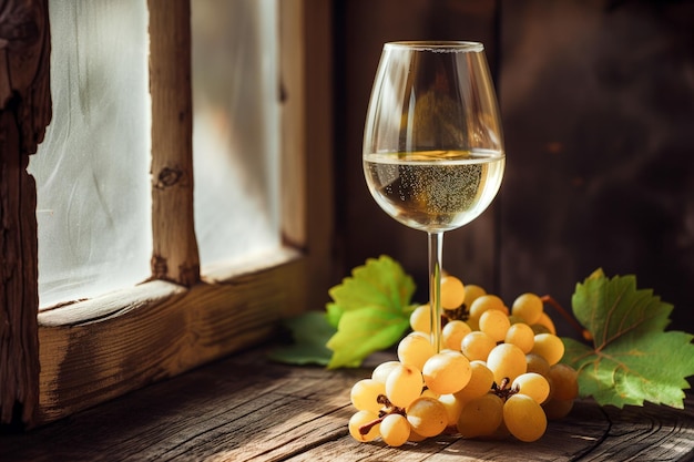 White wine with golden grapes