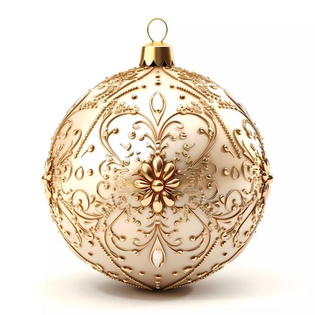 Photo white with gold christmas ball realistic d style