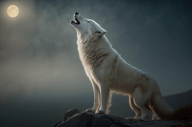 White wolf howling at the moon