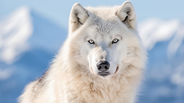 White Wolf Portrait in Winter Landscape