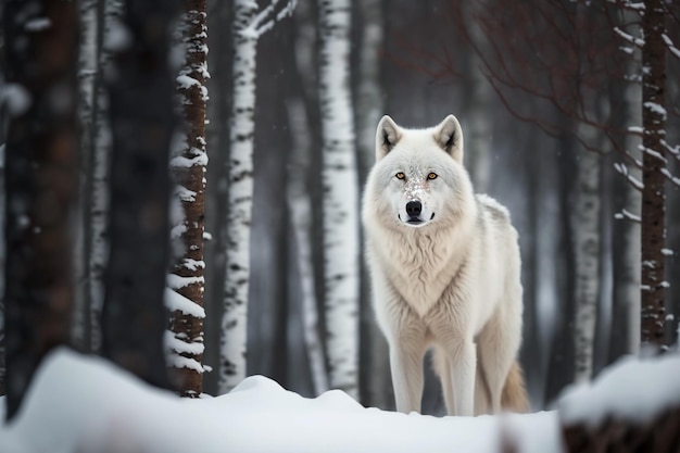 White wolf in winter forest illustration Generative AI