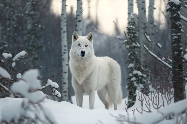 White wolf in winter forest illustration Generative AI