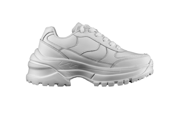 White women's leather sneaker with a massive sole