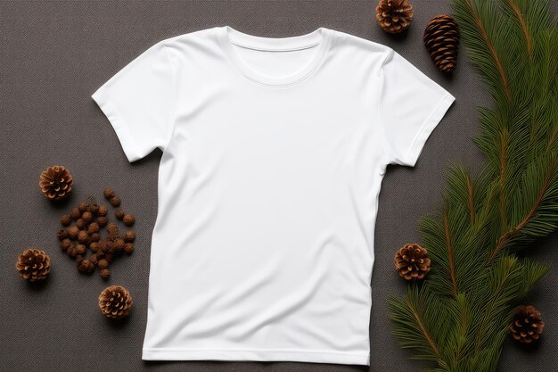 White womens cotton tshirt mockup with christmas tree